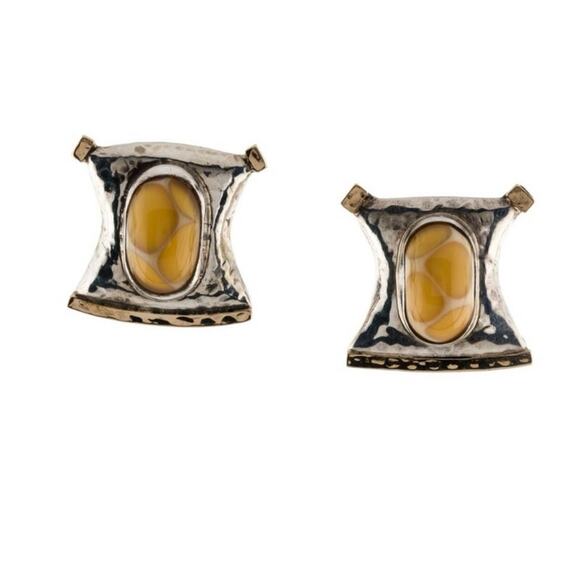 Dian Malouf Yellow Giraffe Chalcedony Sterling 925 14K Gold Clip-On Earrings - Picture 6 of 8
